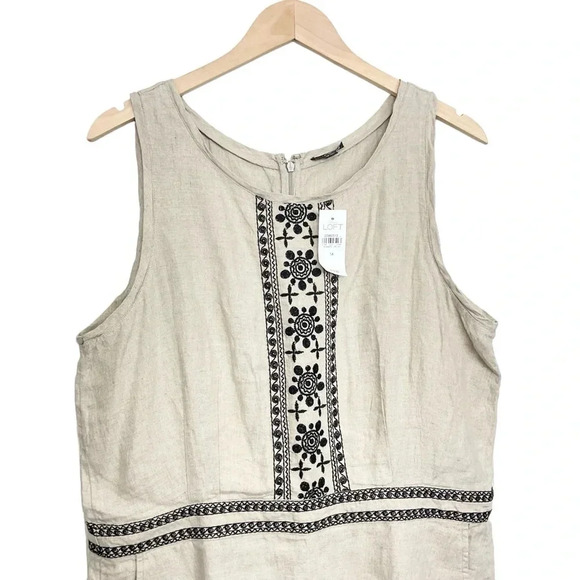 Ann Taylor Loft Embroidered Linen Beige Tan Romper Size 14 - Picture 3 of 7